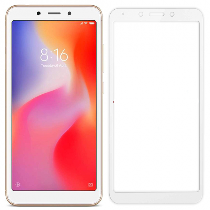 Захисне скло для XIAOMI Redmi 6/6a Full Glue (0.25 мм, 2.5D, біле) ЛЮКС