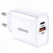 Сетевое зарядное устройство Usams T15 1USB QC3.0+Type-C (3.2A) White (US-CC070)