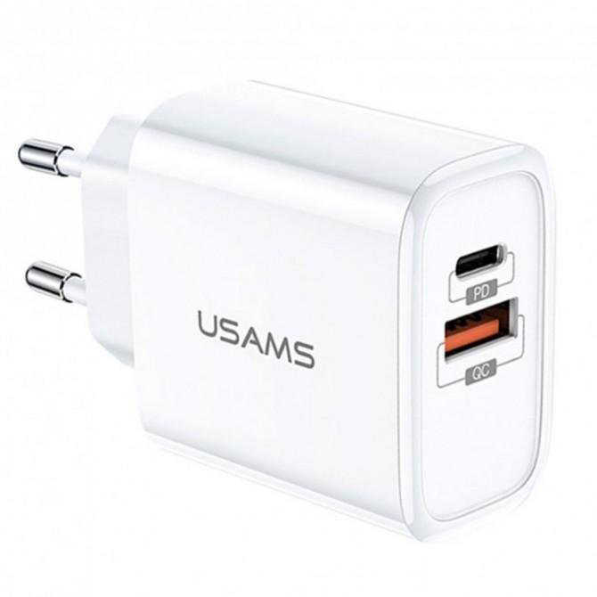Мережевий зарядний пристрій Usams T15 1USB QC3.0+Type-C (3.2A) White (US-CC070)