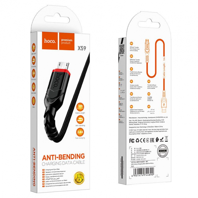 Кабель USB Hoco X59 Vicrtory MicroUSB Black 1m-1
