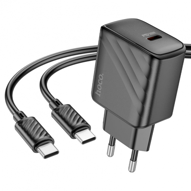 Мережевий заряднй пристрій 1Type-C Hoco CS22A PD30W Black + Cable Type-C to Type-C