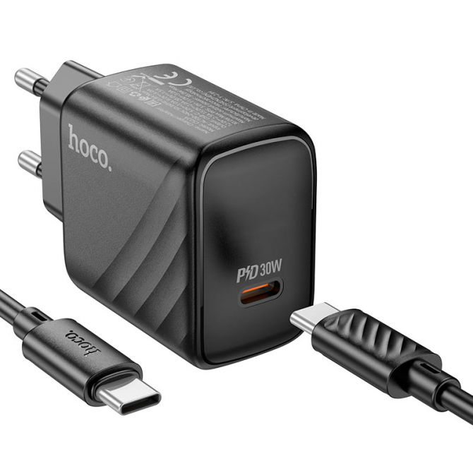 Мережевий заряднй пристрій 1Type-C Hoco CS22A PD30W Black + Cable Type-C to Type-C-1