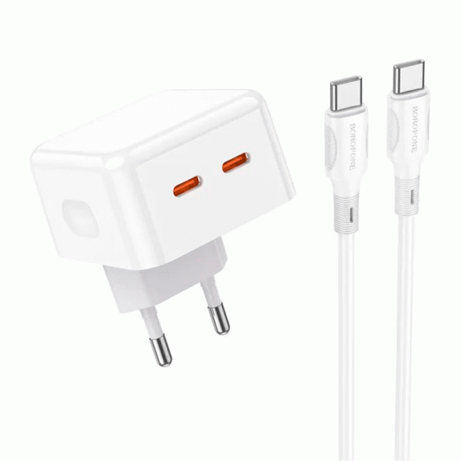 СЗУ 2Type-C Borofone BA76A Source PD35W White + Type-C to Type-C Cable