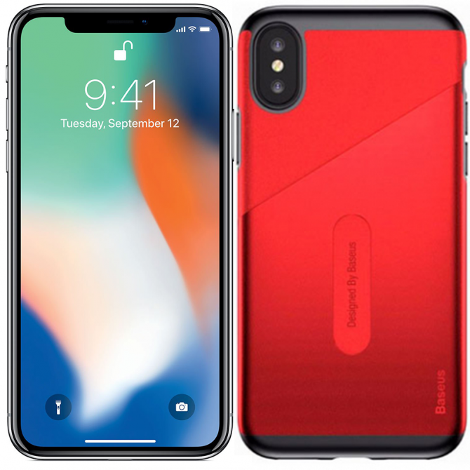 Чехол Baseus Card Pocket Series для iPhone X Красный (KA09)
