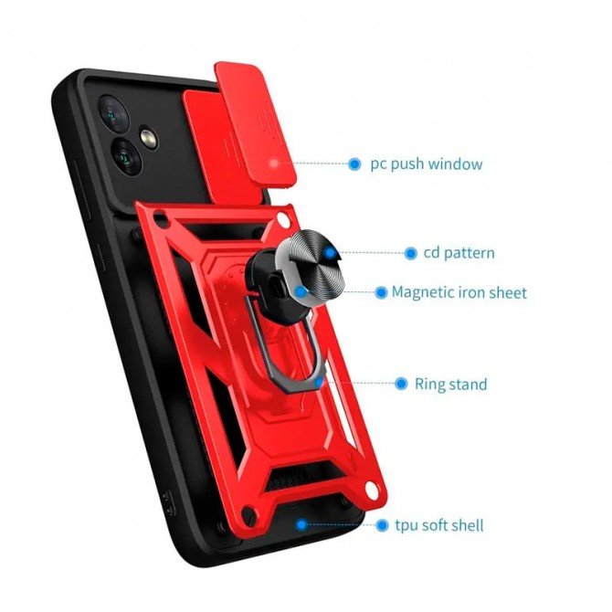 Протиударний чохол для Samsung A065 Galaxy A06 Red (with Camshield and magnet)-1