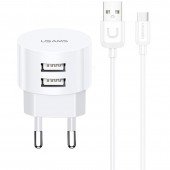 Мережевий зарядний пристрій Usams T20 2USB + Type-C cable (2.1A) White Мережевий зарядний пристрій Usams T20 2USB + Type-C cable (2.1A) White