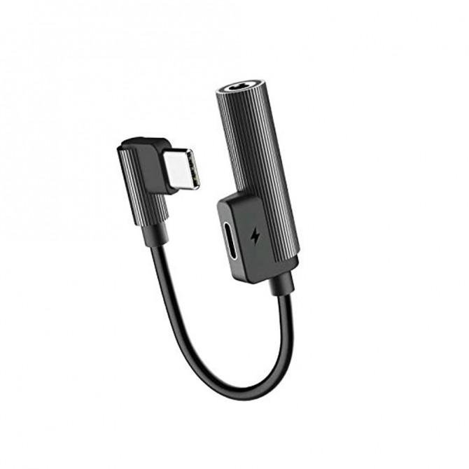 Переходник Rock L-shape Type-C Metal Charge& Audio 2 in 1 Черный