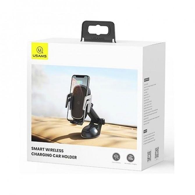 Автотримач Usams US-CD101 + Бездротова зарядка Чорний-2