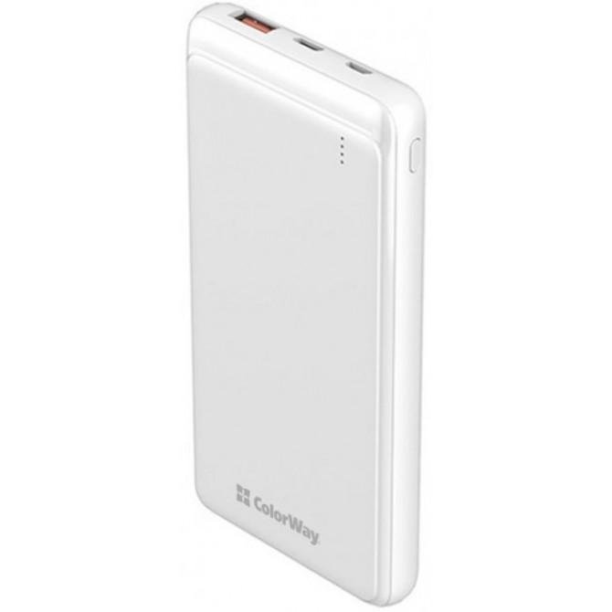 Повербанк ColorWay 10 000 mAh Slim (USB QC3.0 + USB-C Power Delivery 18W) White