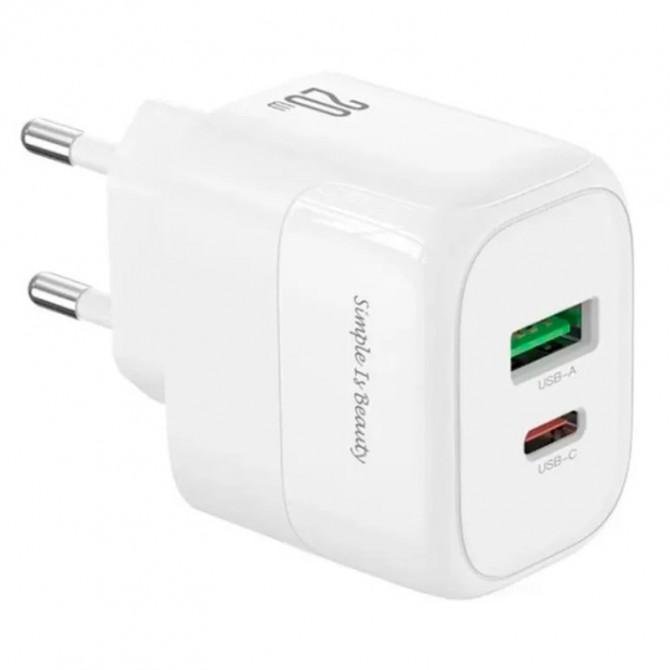 Сетевое зарядное устройство XO L137 1USB-C / 1USB PD/QC 20W White + Type-C to Type-C Cable-1