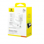 Сетевое зарядное устройство 1USB + Type-C Baseus Palm Fast Charger 20W EU Moon White