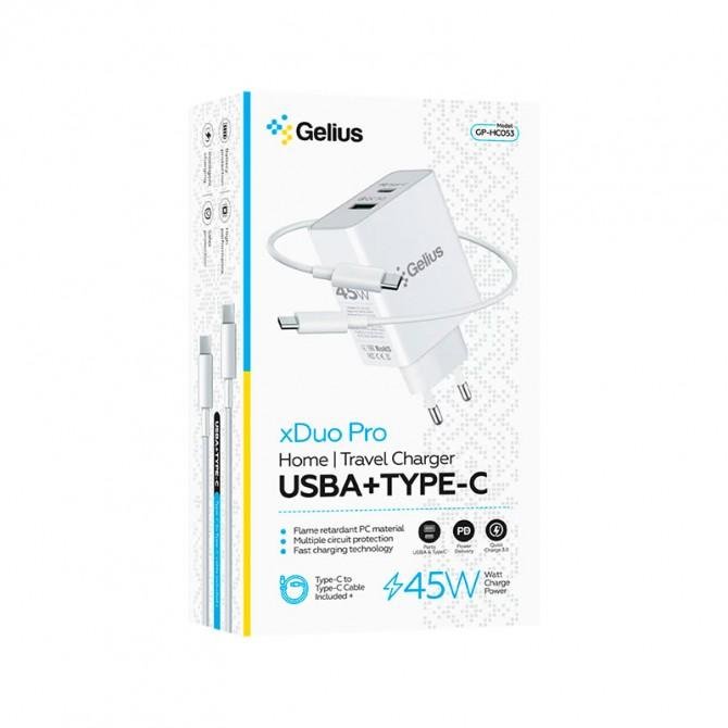 Мережевий зарядний пристрій Gelius X-Duo PRO 45W GP-HC053 + Cable Type-C/Type-C White-1