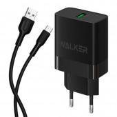 Мережевий зарядний пристрій 1USB WALKER WH-35 QC3.0 2.4A/15W Black + Type-C Cable
