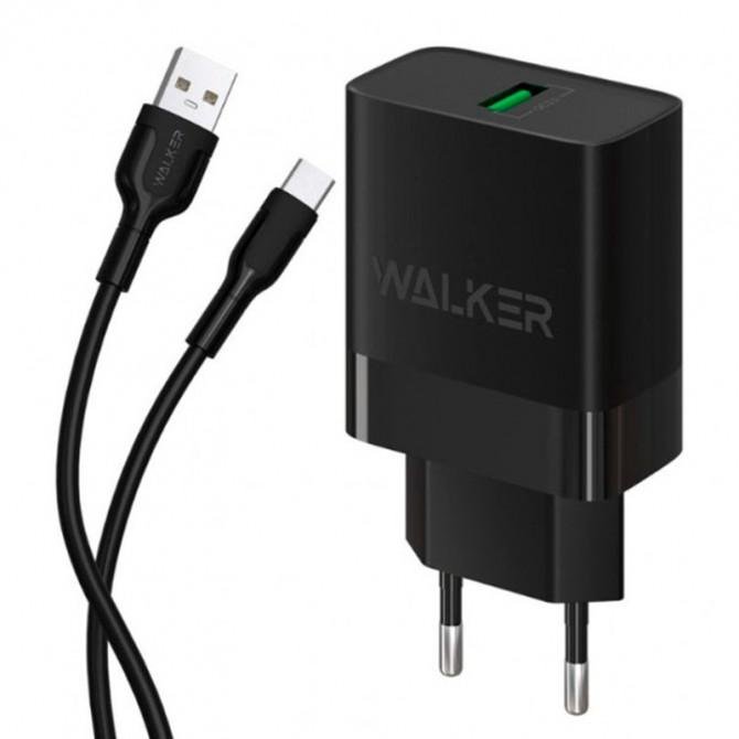 Мережевий зарядний пристрій 1USB WALKER WH-35 QC3.0 2.4A/15W Black + Type-C Cable