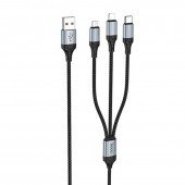 USB Cable Hoco X102 Fresh 3in1 iPhone-MicroUSB-Type-C Black 1m USB Cable Hoco X102 Fresh 3in1 iPhone-MicroUSB-Type-C Black 1m