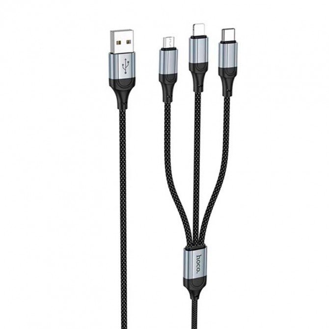 USB Cable Hoco X102 Fresh 3in1 iPhone-MicroUSB-Type-C Black 1m