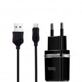 Мережевий зарядний пристрій 2USB Hoco C12 Black + USB Cable MicroUSB (2.4A)