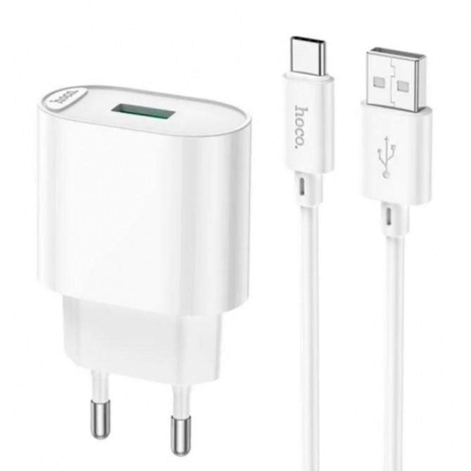 Мережевий зарядний пристрій 1USB Hoco C109A Fighter QC3.0 18W White + Cable Type-C