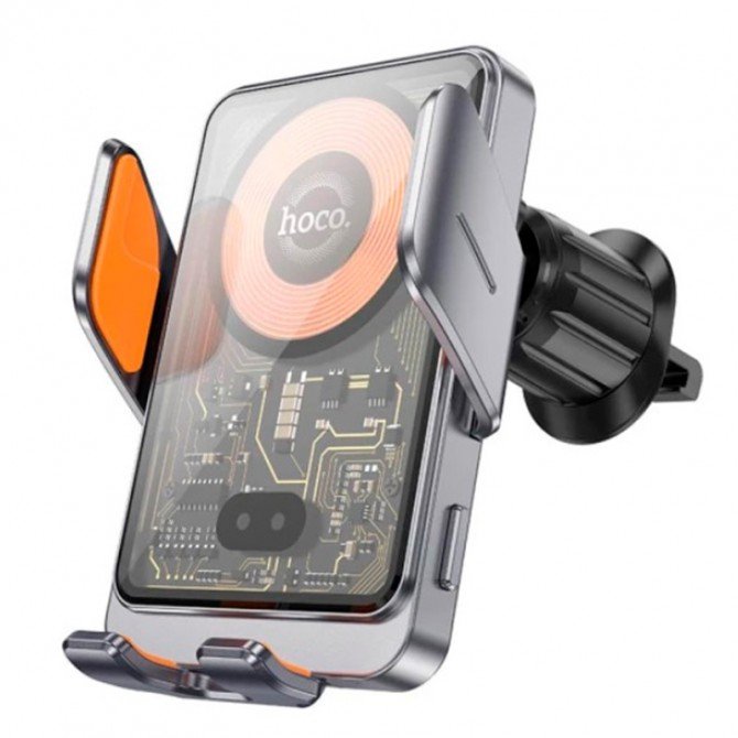 Холдер Hoco HW7 Transparent discovery edition Wireless Charger Black (central console)