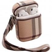 Чехол кожаный для Airpods Бежево-Черный