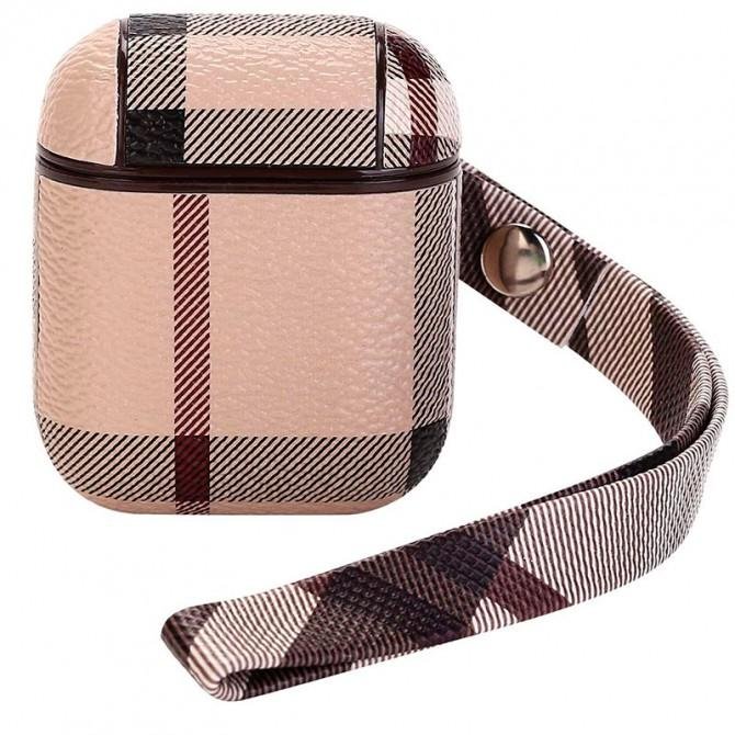 Чехол кожаный для Airpods Бежево-Черный-1