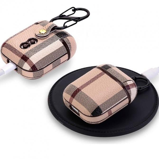 Чехол кожаный для Airpods Бежево-Черный-2