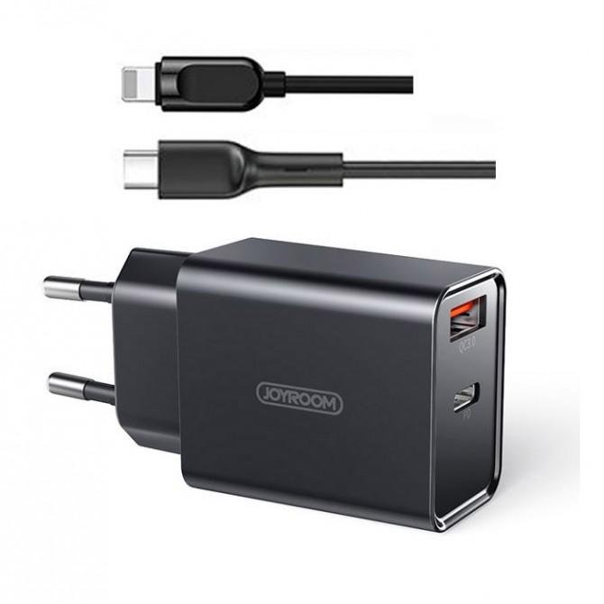Мережевий зарядний пристрій Joyroom L-QP183 USB+PD 18W + cable Type-C to Lightning Black