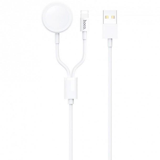 Кабель Hoco U69 Portable 2-in-1 Lightning + iWatch Wireless Charger White 1m
