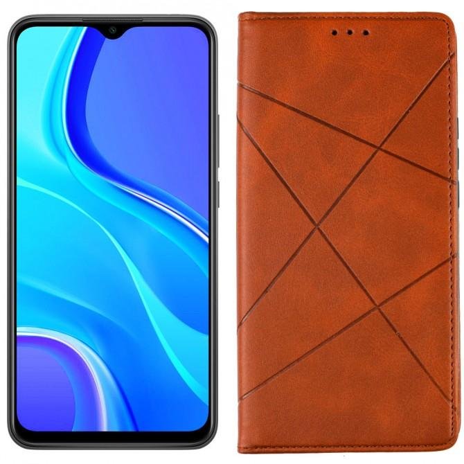 Чехол-книжка Lines Leather для Xiaomi Redmi 9 Brown