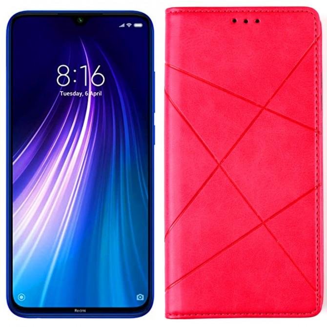 Чохол-книжка Lines Leather для Xiaomi Redmi Note 8T Hot Pink