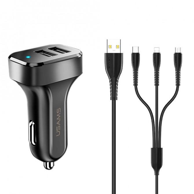 Автомобильное зарядное устройство Usams C13 Черный-1