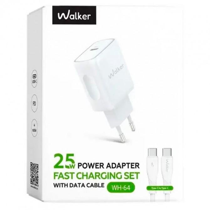 Мережевий зарядний пристрій 1Type-C WALKER WH-64 PD_25W + Type-C to Type-C White-1