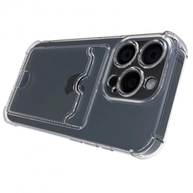 Чехол накладка-кардхолдер для iPhone 15 Pro Прозрачный-1