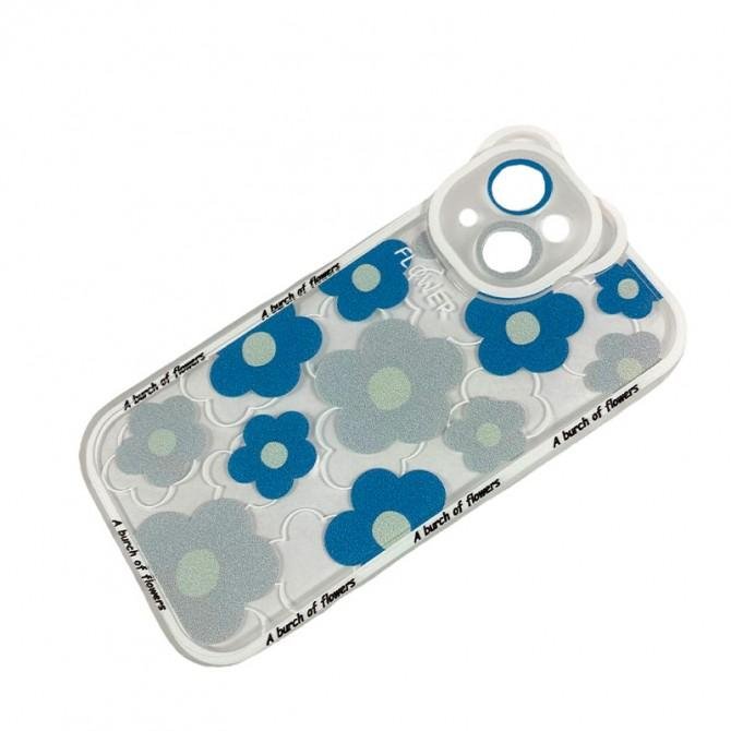 Чехол Flower Bush series for iPhone 15 Blue/White-2