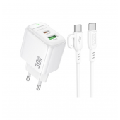 Мережевий зарядний пристрій 1USB + Type-C Borofone BAS45A PD30W+QC3.0 White + Lightning Cable Мережевий зарядний пристрій 1USB + Type-C Borofone BAS45A PD30W+QC3.0 White + Lightning Cable