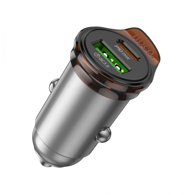Автомобільний ЗП 1USB + Type-C Hoco NZ16A Rigorous 43W dual port PD25W + QC3.0 Metal Grey-2