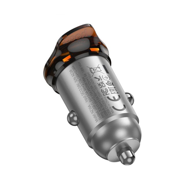 Автомобільний ЗП 1USB + Type-C Hoco NZ16A Rigorous 43W dual port PD25W + QC3.0 Metal Grey-3