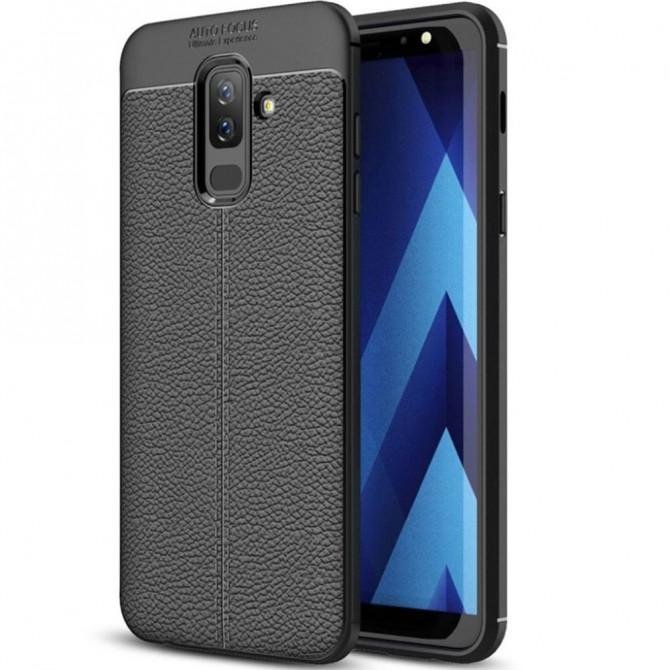 Чохол TPU фактурний (з імітацією шкіри) для Samsung Galaxy J8 (2018) Чорний