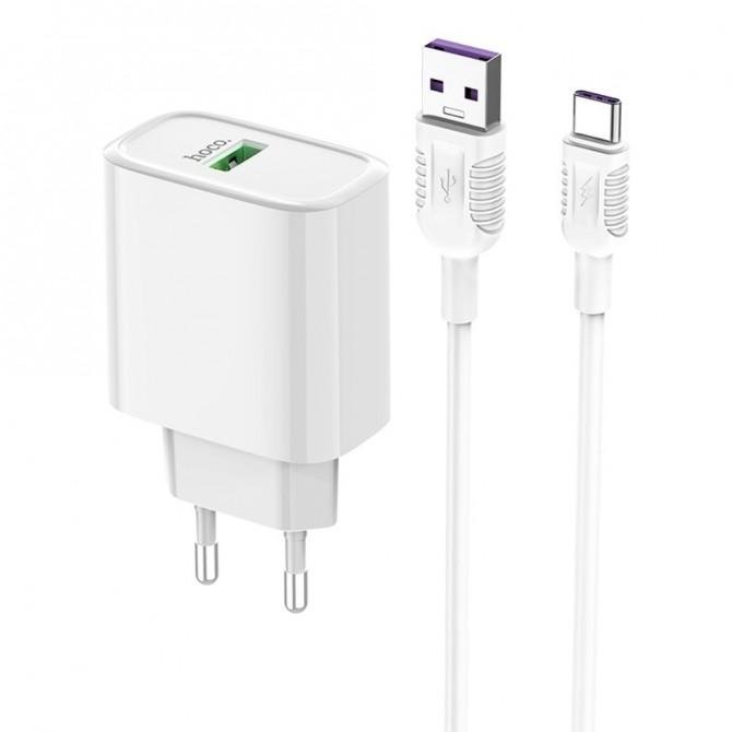 Мережевий зарядний пристрій Hoco C69A QC 3.0 White + USB Cable Type-C (5A)