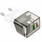 Сетевое зарядное устройство 1USB + Type-C Borofone BA80A Scenery PD20W+QC3.0 Transparent Black