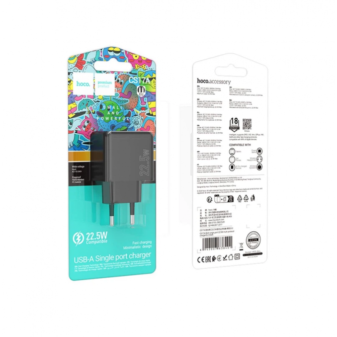 Мережевий зарядний пристрій 1USB Hoco CS17A Multi-Protocol 22.5W Black-4