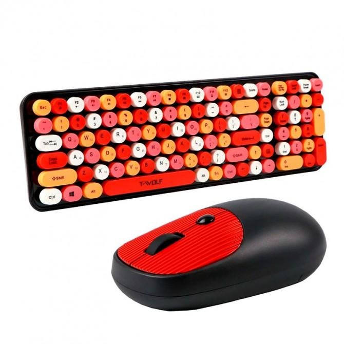 Клавиатура+мышь беспроводной комплект TWolf TF350 Black/Red