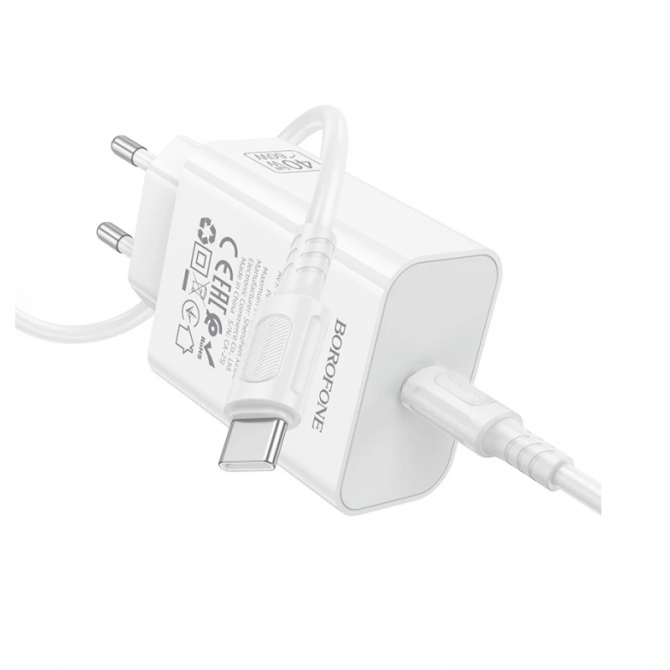 Сетевое зарядное устройство 1Type-C Borofone BA109A PD40W White + Type-C to Type-C-1