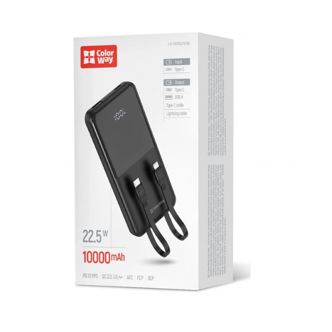 Дополнительная батарея 10000 mAh ColorWay DigiPower CW-PB100LP01BK 22,5W QC+PD Black-2