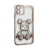 TPU чехол Cute Bear Liquid для iPhone 12 Серебрянный