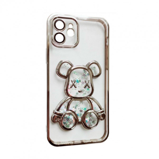 TPU чохол Cute Bear Liquid для iPhone 12 Срібний