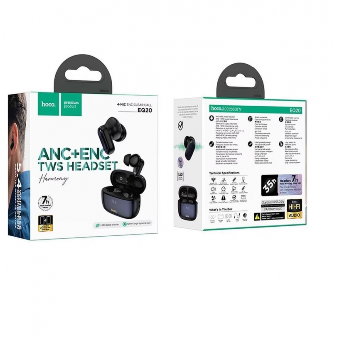 Навушники HOCO EQ20 Rhyme true wireless ANC+ENC noise reduction BT headset Black-3