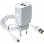 Мережевий зарядний пристрій XO L35D 2.1A/2USB + Lightning White Мережевий зарядний пристрій XO L35D 2.1A/2USB + Lightning White