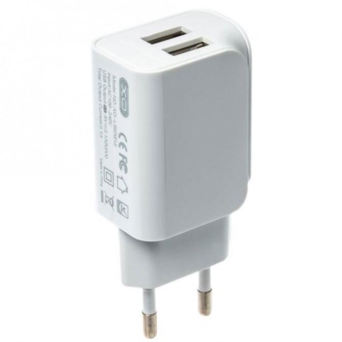 Мережевий зарядний пристрій XO L35D 2.1A/2USB + Lightning White-1