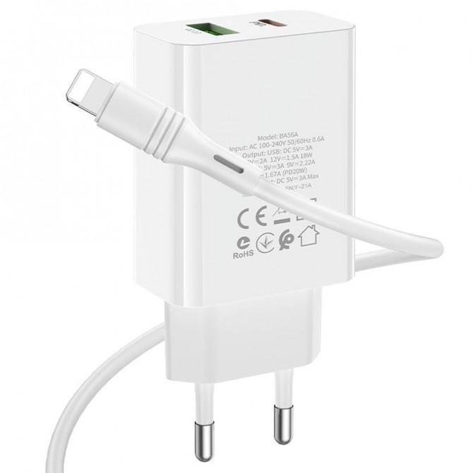 Мережевий зарядний пристрій Borofone BA56A PD20W+QC3.0 White + Cable Type-C to Lightning-1